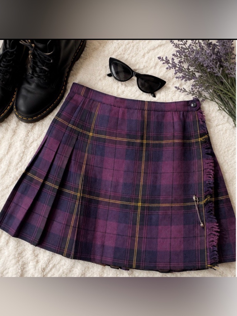 Vintage Neat Uniforms Purple Plaid Pleated Mini Skirt Size 7 XS Y2K